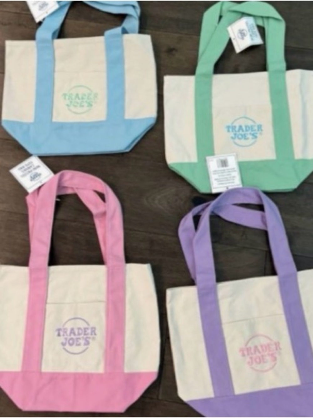 Trader Joe's Canvas Tote Bag - Pastel Blue, Green, Pink, Purple